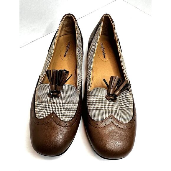 Comfortview Aster 44634 Brown Herringbone Tassel Flat Loafers Comfort 9.5W EUC - Picture 1 of 12